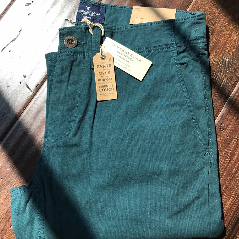 AEO NWT teal chinos 30/34 skinny